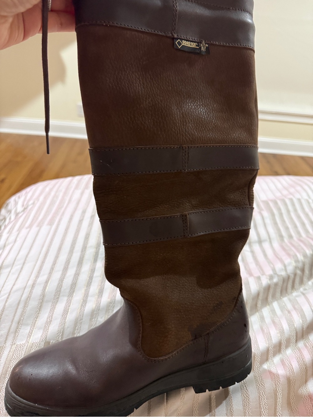 GORE-TEX Brown Leather and Suede Tall Pull-On Ankle Boot